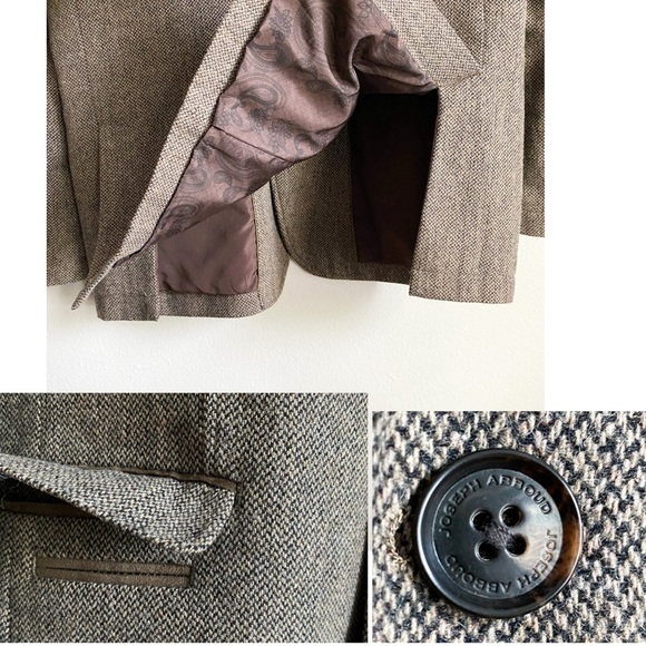 Joseph Abboud Tweed Herringbone Wool Blazer Sport Coat Jacket Brown Elbow Patch - Picture 9 of 12